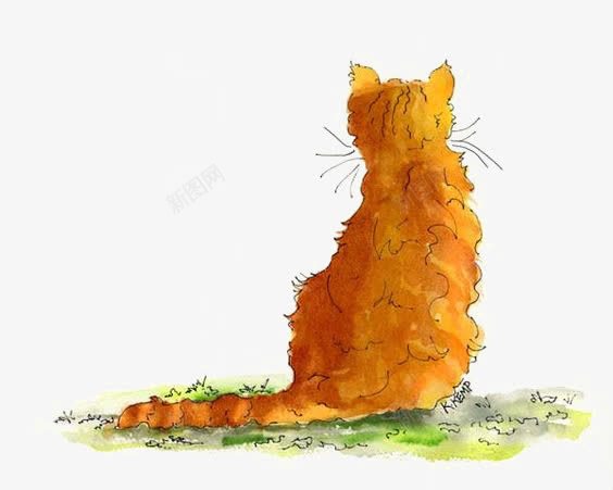水彩小猫png免抠素材_新图网 https://ixintu.com 动物 卡通 宠物 手绘 插画 猫咪 背影