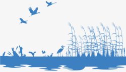 红海滩湿地湿地湖边草丛手绘剪影动物高清图片