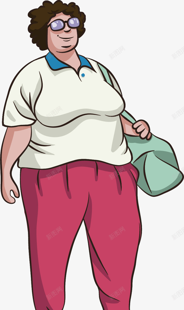 潮流胖大妈矢量图ai免抠素材_新图网 https://ixintu.com 挎包 白色上衣 矢量图 红色裙子 胖的卡通 胖胖的大妈 身材魁梧