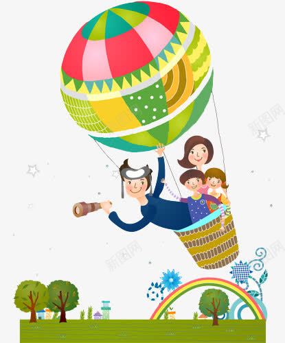 一家人坐热气球png免抠素材_新图网 https://ixintu.com 卡通 彩虹 插画 气球 漫画 绘画