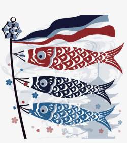 日式风格鲤鱼矢量插画日本传统灯笼高清图片