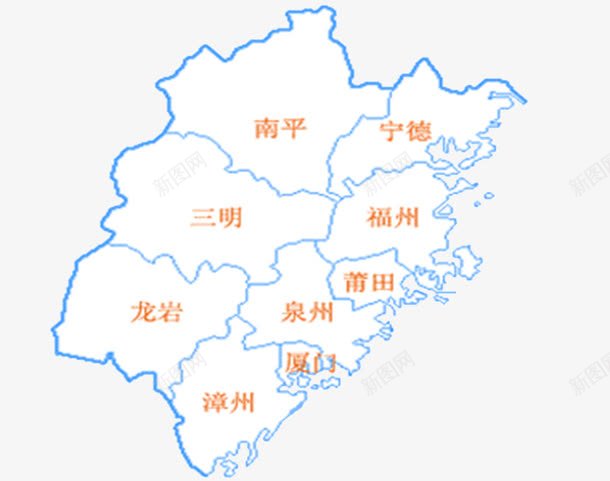 中国福建省地图png免抠素材_新图网 https://ixintu.com 中国 地图 福建 福建地图 线条 青蓝色