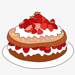 草莓糖果卡通手绘水彩五彩的夹心盘装蛋糕高清图片