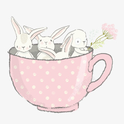 粉红兔子杯子手绘素材