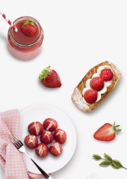 夏季点心清新唯美草莓水果茶背景高清图片