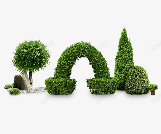 绿色植物与盆栽png免抠素材_新图网 https://ixintu.com 景观 树木 植物免费PNG素材 石头 绿色