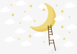 爬着梯子黄色卡通梯子月亮高清图片