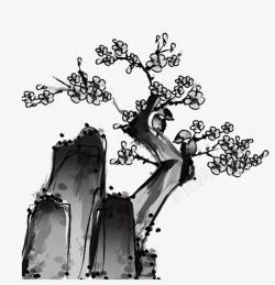 中国古典山水画水墨假山高清图片