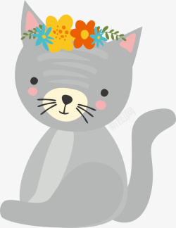 春天猫咪头戴花环的灰色猫咪高清图片