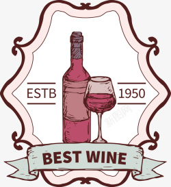 红酒瓶子高脚杯手绘线条红酒宣传装饰矢量图高清图片