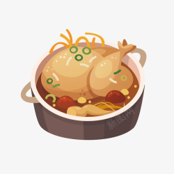浓汤炖锅美味鸡汤的手绘矢量图高清图片