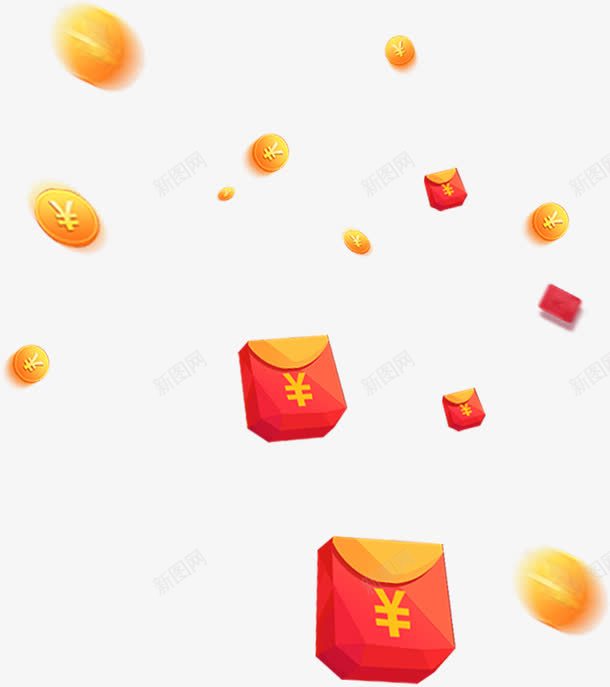 漂浮金币红包png免抠素材_新图网 https://ixintu.com 年节装饰 漂浮 红包 红色 过年 金币