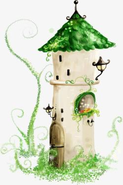 手绘绿色童话城堡展板素材