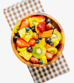 装水果碗水果沙拉餐布高清图片