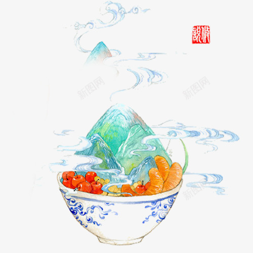 卡通手绘中国风山水美食png免抠素材_新图网 https://ixintu.com 中国风 创意 卡通 山水 彩色 手绘 水墨 美食 饮食文化