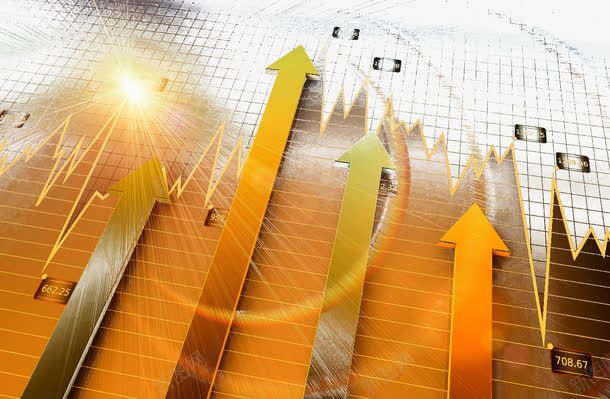 金色发光向上的立体箭头png免抠素材_新图网 https://ixintu.com 立体箭头 箭头背景 趋势背景图 金色发光向上背景