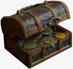 魔法盒子魔法宝箱里的硬币高清图片