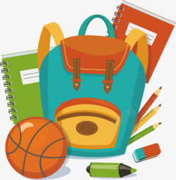 铅笔人物形象彩色书包铅笔篮球手绘卡通返校日矢量图高清图片