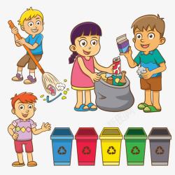 打扫卫生卡通垃圾分类的儿童高清图片
