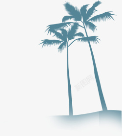 蓝色复古背景图片手绘椰子树高清图片