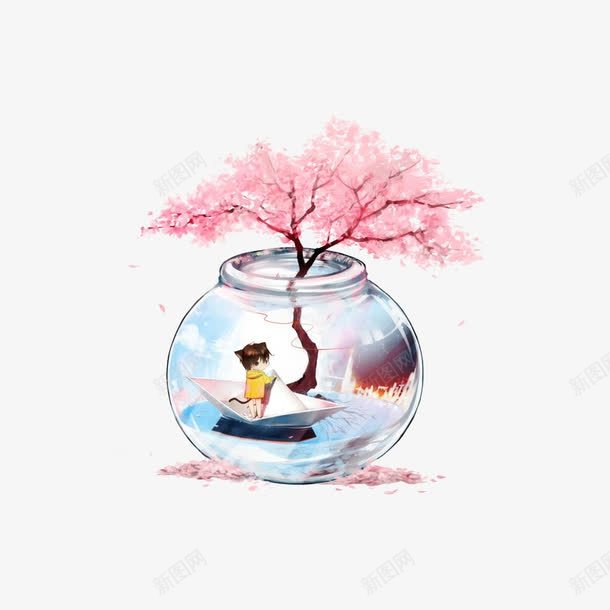 水彩樱花树png免抠素材_新图网 https://ixintu.com 唯美 樱花树 水彩 水彩画 玻璃瓶 设计素材