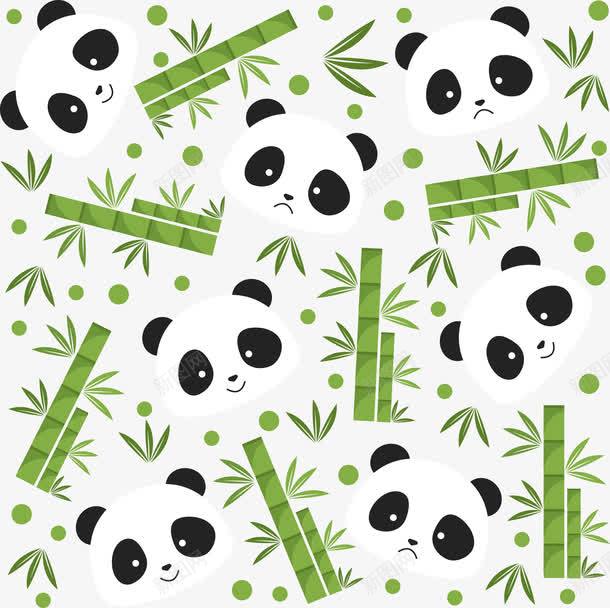 绿色竹子与熊猫图标png_新图网 https://ixintu.com 图标 无缝背景 熊猫 熊猫脸 竹子 自然生态 草绿色 重复