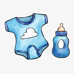 计划生育背景蓝色连体衣服奶瓶手绘水彩婴儿用高清图片