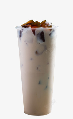 白色的冰块满满的一杯仙草奶茶高清图片