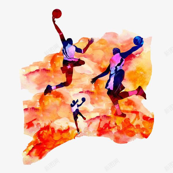 水彩打篮球png免抠素材_新图网 https://ixintu.com 卡通 手绘 水彩 漫画 篮球赛