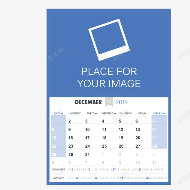 蓝白色2019年12月日历矢量图ai免抠素材_新图网 https://ixintu.com 12月 2019年 日历 白色 蓝白色日历 蓝色 矢量图
