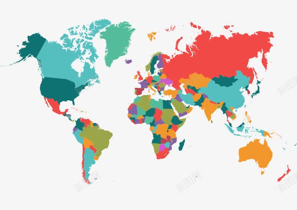 彩色世界地图png免抠素材_新图网 https://ixintu.com 不规则形状 世界地图 世界地图轮廓 全球 彩色 环球