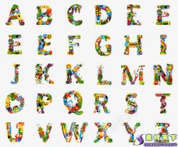 多彩花型英文字母高清图片