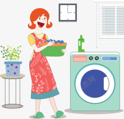 做家务洗衣服用洗衣机洗衣服的妈妈矢量图高清图片