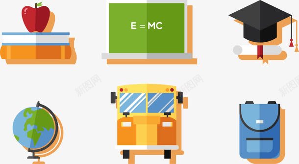教育行业学校元素图标png_新图网 https://ixintu.com 书包 书本 博士帽 图标 地球仪 学位 学士帽 学校 学生班车 小车 教育 毕业 电脑 硕士帽 课本 质能方程