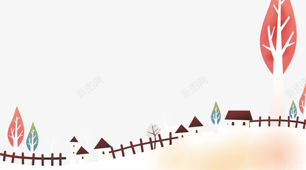 风景矢量图ai免抠素材_新图网 https://ixintu.com 卡通 可爱 手绘 村庄 树木 边框 矢量图