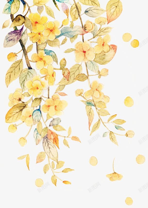 水彩黄色花朵绿叶植物png免抠素材_新图网 https://ixintu.com 植物 水彩 素材 绿叶 花朵 黄色