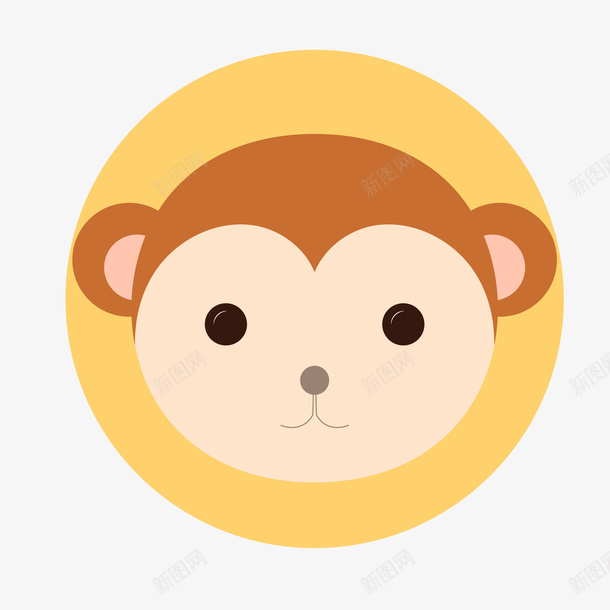 卡通可爱的小猴子贴纸png免抠素材_新图网 https://ixintu.com 动物园 动物头像 圆形 小猴子 水彩 贴纸ps 贴纸设计 黄色