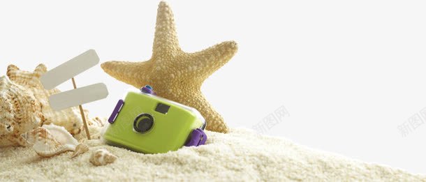 沙滩上的海星贝壳相机png免抠素材_新图网 https://ixintu.com 沙子 沙滩 海星 相机 贝壳