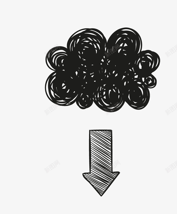 手绘黑色云朵多云图标png_新图网 https://ixintu.com 云朵边框 天气图标 天气预报 黑白云朵 黑色箭头