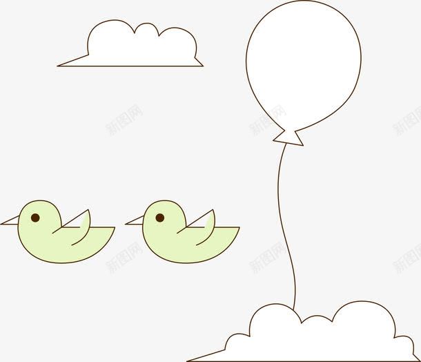 卡通小鸟png免抠素材_新图网 https://ixintu.com AI 卡通 小鸟 底纹 手绘 气球 白云 线条 绿色 背景