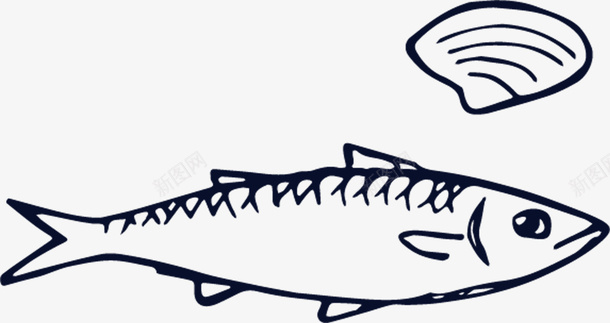 简笔小鱼和扇贝简图图标图标