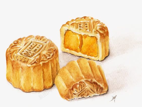 月饼png免抠素材_新图网 https://ixintu.com 中秋节 创意 团员 手绘 蛋黄月饼 食物