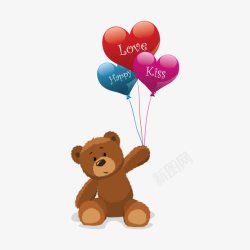 棕色玩具可爱手绘气球泰迪熊元素高清图片