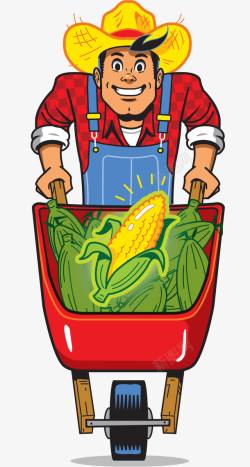 玉米秋收矢量图推着一车玉米的农民高清图片