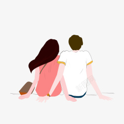 情侣坐拥在一起手绘卡通浪漫情侣高清图片