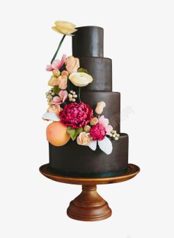 四层巧克力花朵蛋糕高清图片