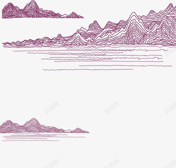 线条山水png免抠素材_新图网 https://ixintu.com 山水 手绘 紫色 线条