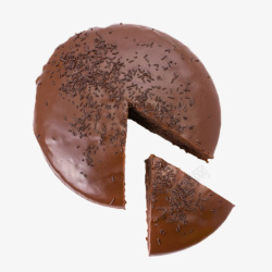 糖类黑色巧克力切开的蛋糕俯视图高清图片