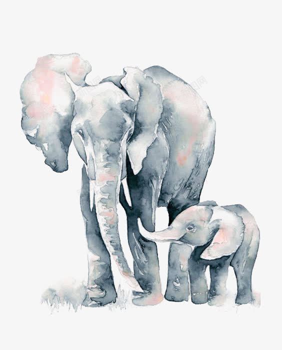 大象png免抠素材_新图网 https://ixintu.com 动物 小象 手绘大象 母爱 水彩大象
