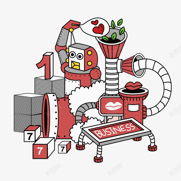 红色机器人png免抠素材_新图网 https://ixintu.com 卡通 商务 工厂 手绘 数字1 机器人 水彩 爱心 红色